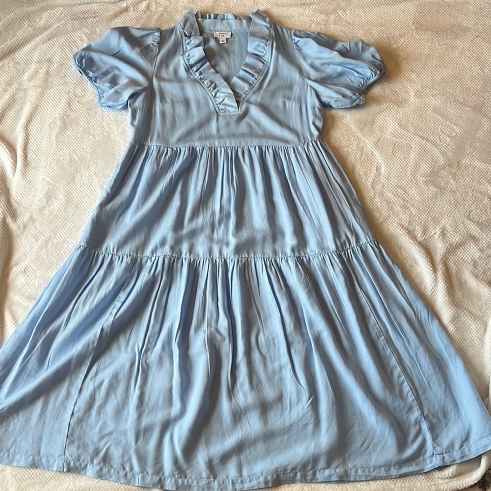 Light Blue Ruffled Collar Maxi Dress